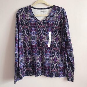 New Croft & Barrow Kaleidoscope V-Neck Top XL